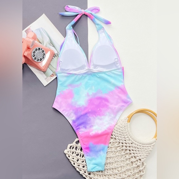 Tie-Dye Halter Neck One-Piece Swimsuit - Picture 4 of 5